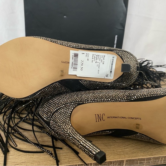 INC Womens Black Slip Resitant Fringed Ishani Pointed Toe Block Heel Boots 6.5 M - Picture 7 of 10